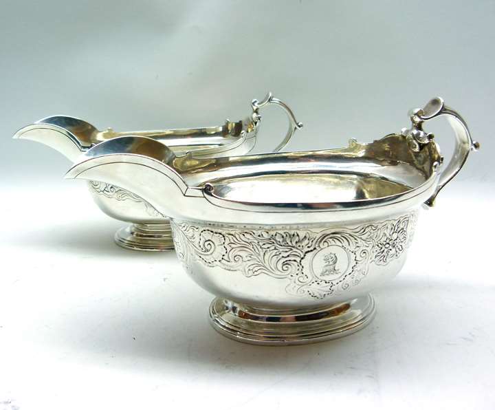 Pair of George II silver sauceboats